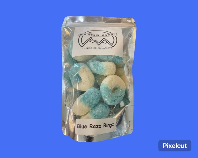 Blue Razz Ringz in Mountain Mamaz packaging